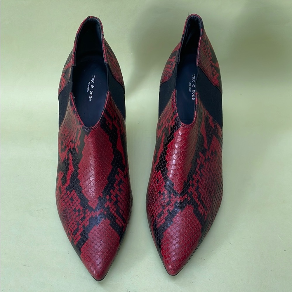 Rag & Bone Dark Red and Black All Leather Heeled Booties - Picture 4 of 14